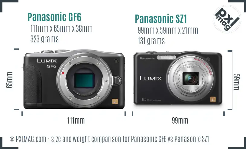 Panasonic GF6 vs Panasonic SZ1 size comparison
