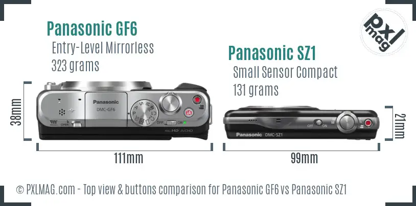 Panasonic GF6 vs Panasonic SZ1 top view buttons comparison