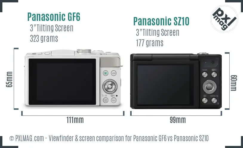 Panasonic GF6 vs Panasonic SZ10 Screen and Viewfinder comparison