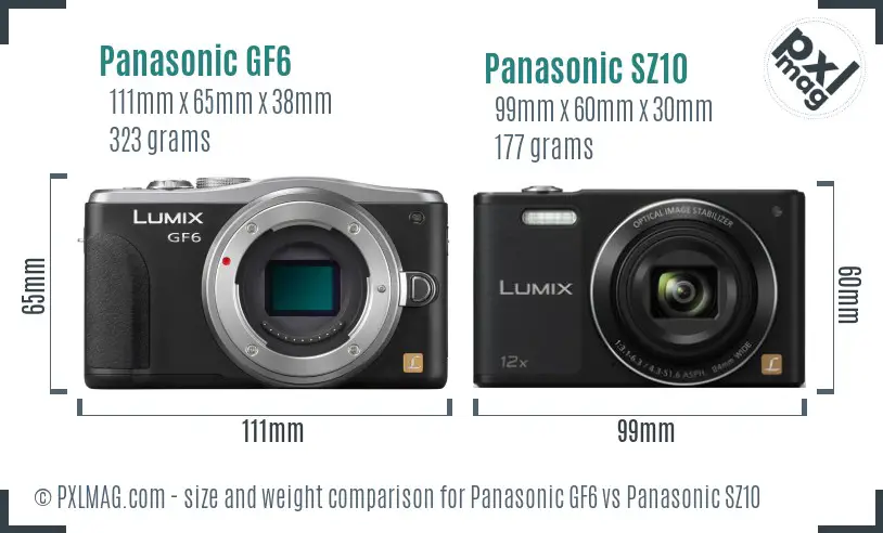 Panasonic GF6 vs Panasonic SZ10 size comparison