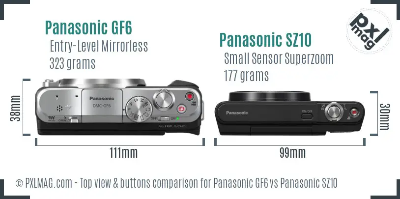 Panasonic GF6 vs Panasonic SZ10 top view buttons comparison