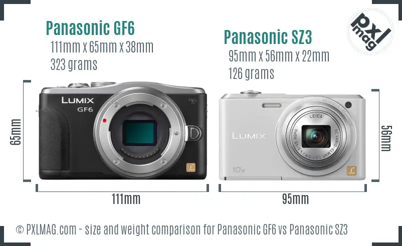 Panasonic GF6 vs Panasonic SZ3 size comparison
