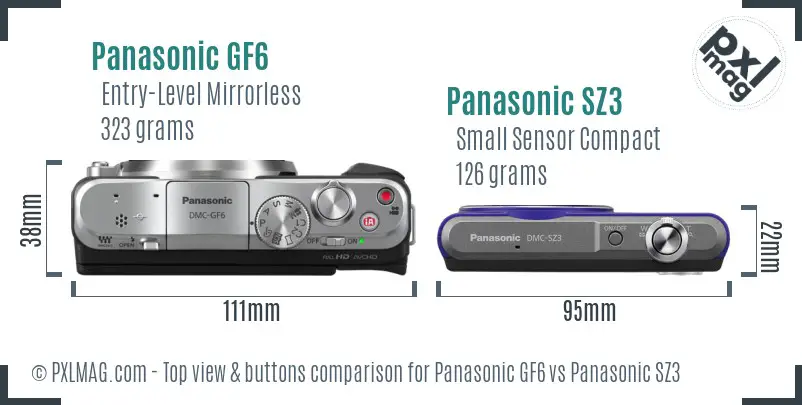Panasonic GF6 vs Panasonic SZ3 top view buttons comparison