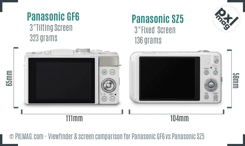 Panasonic GF6 vs Panasonic SZ5 Screen and Viewfinder comparison