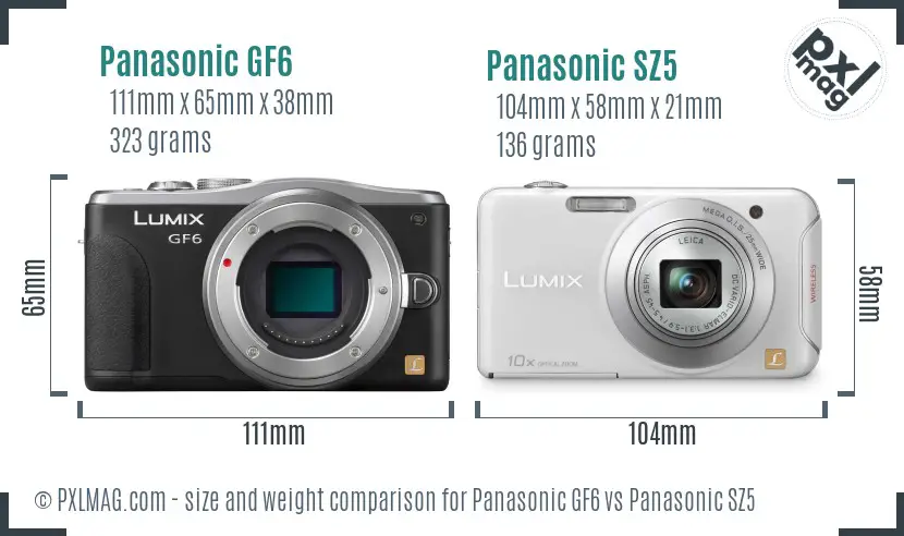Panasonic GF6 vs Panasonic SZ5 size comparison