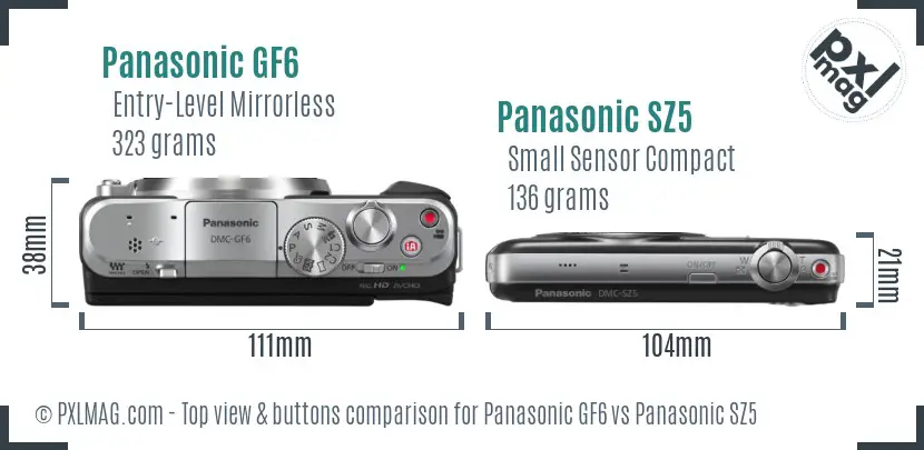 Panasonic GF6 vs Panasonic SZ5 top view buttons comparison