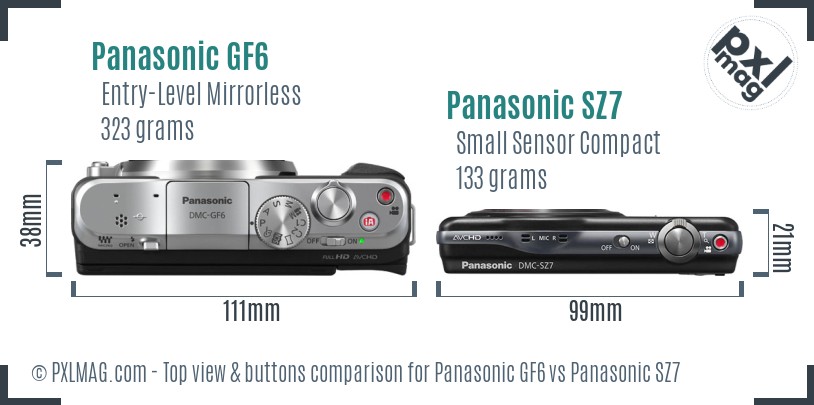 Panasonic GF6 vs Panasonic SZ7 top view buttons comparison