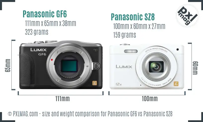 Panasonic GF6 vs Panasonic SZ8 size comparison