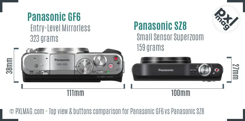 Panasonic GF6 vs Panasonic SZ8 top view buttons comparison