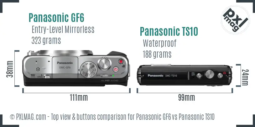 Panasonic GF6 vs Panasonic TS10 top view buttons comparison