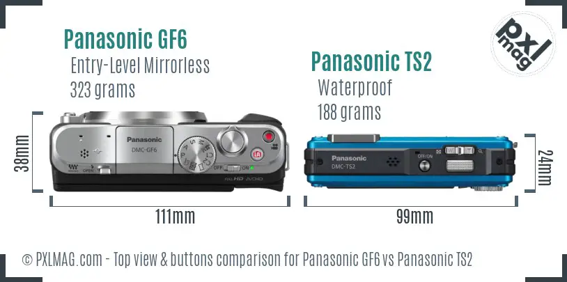 Panasonic GF6 vs Panasonic TS2 top view buttons comparison