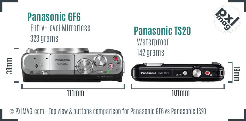 Panasonic GF6 vs Panasonic TS20 top view buttons comparison