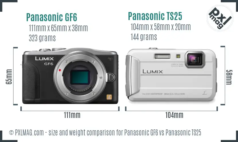 Panasonic GF6 vs Panasonic TS25 size comparison