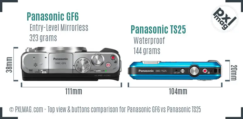 Panasonic GF6 vs Panasonic TS25 top view buttons comparison