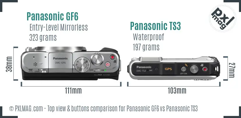 Panasonic GF6 vs Panasonic TS3 top view buttons comparison