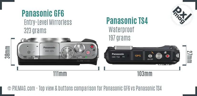Panasonic GF6 vs Panasonic TS4 top view buttons comparison