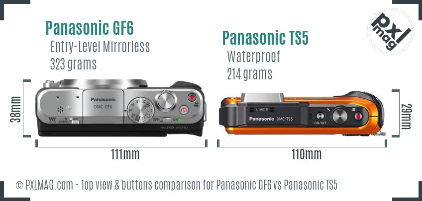 Panasonic GF6 vs Panasonic TS5 top view buttons comparison
