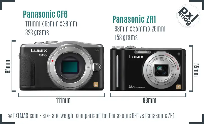 Panasonic GF6 vs Panasonic ZR1 size comparison