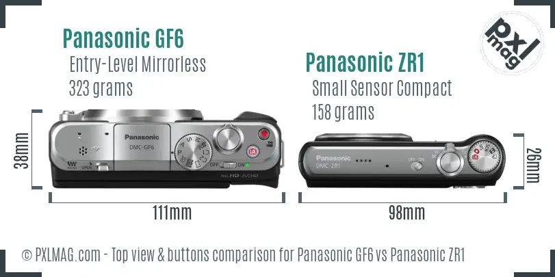 Panasonic GF6 vs Panasonic ZR1 top view buttons comparison