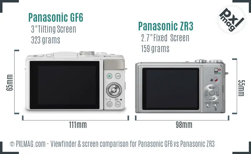 Panasonic GF6 vs Panasonic ZR3 Screen and Viewfinder comparison