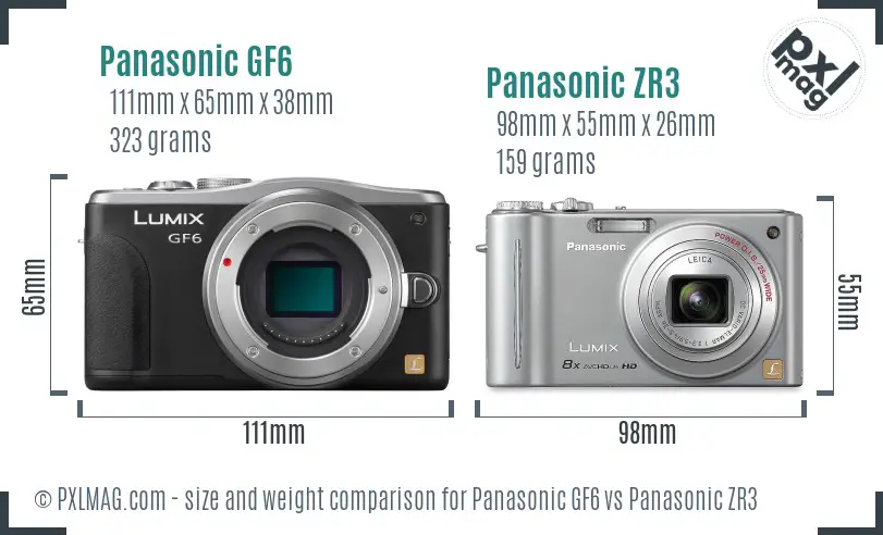 Panasonic GF6 vs Panasonic ZR3 size comparison