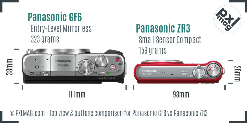 Panasonic GF6 vs Panasonic ZR3 top view buttons comparison