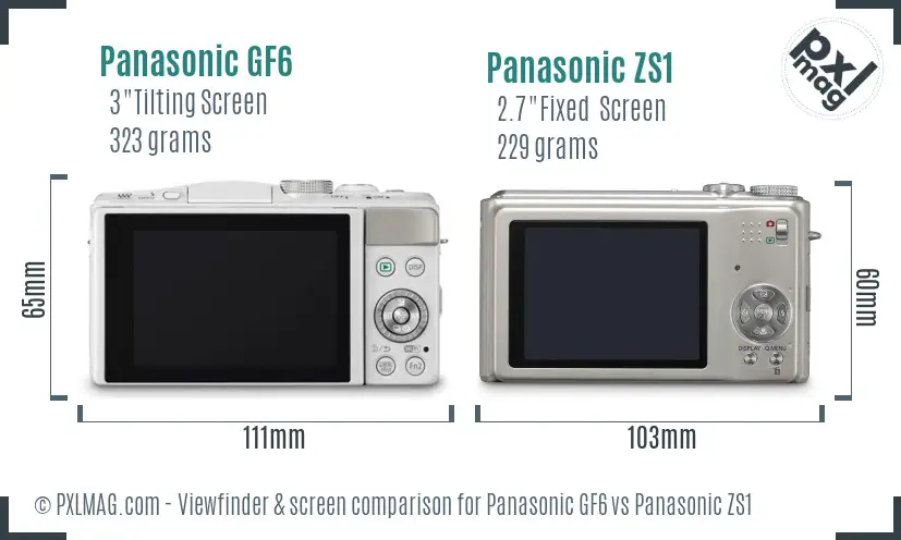 Panasonic GF6 vs Panasonic ZS1 Screen and Viewfinder comparison