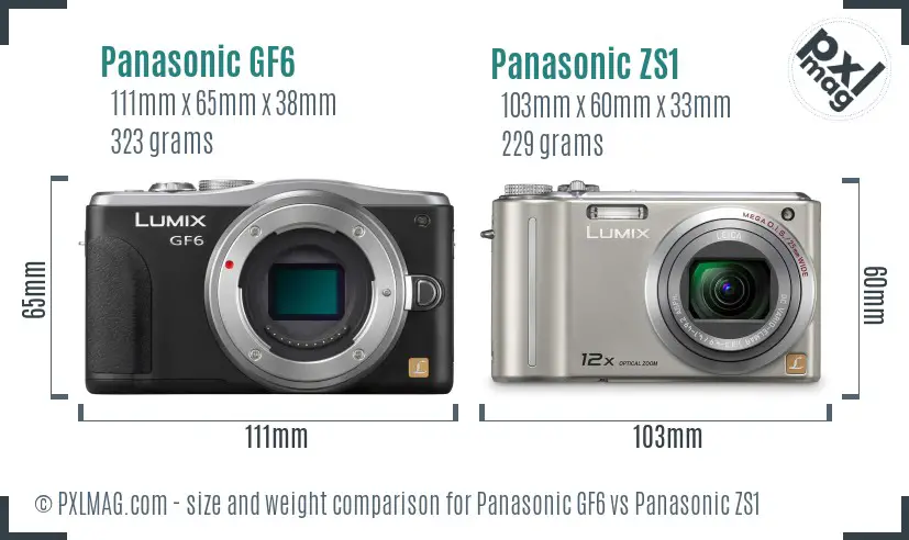 Panasonic GF6 vs Panasonic ZS1 size comparison