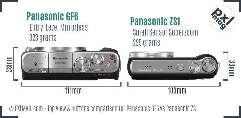 Panasonic GF6 vs Panasonic ZS1 top view buttons comparison