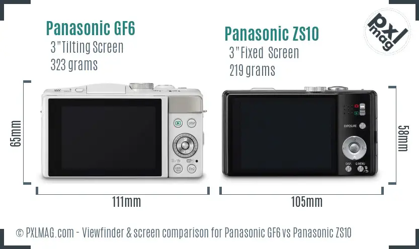 Panasonic GF6 vs Panasonic ZS10 Screen and Viewfinder comparison