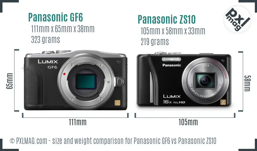 Panasonic GF6 vs Panasonic ZS10 size comparison