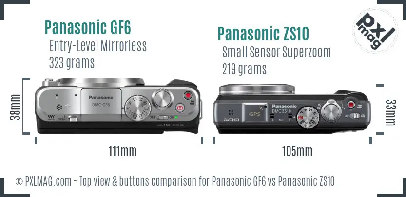 Panasonic GF6 vs Panasonic ZS10 top view buttons comparison