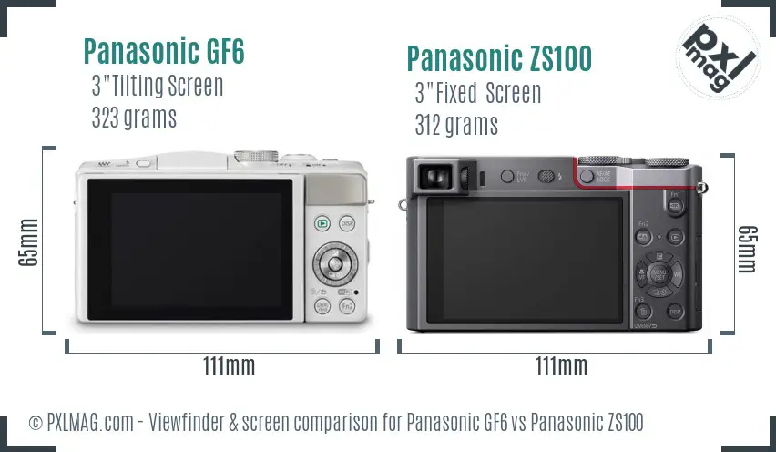Panasonic GF6 vs Panasonic ZS100 Screen and Viewfinder comparison