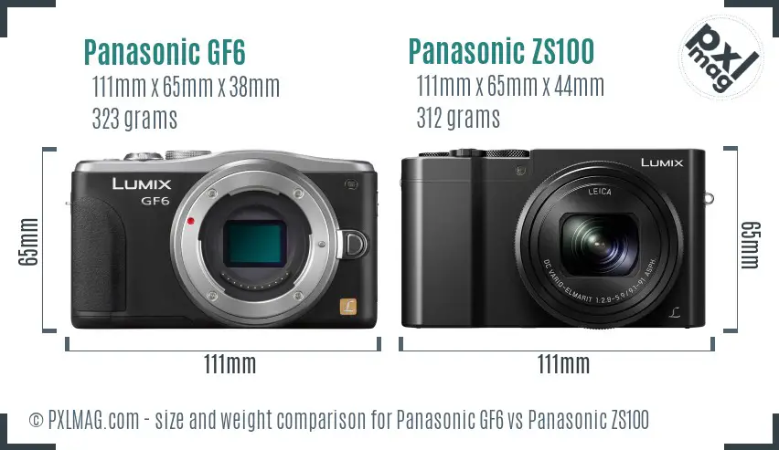 Panasonic GF6 vs Panasonic ZS100 size comparison