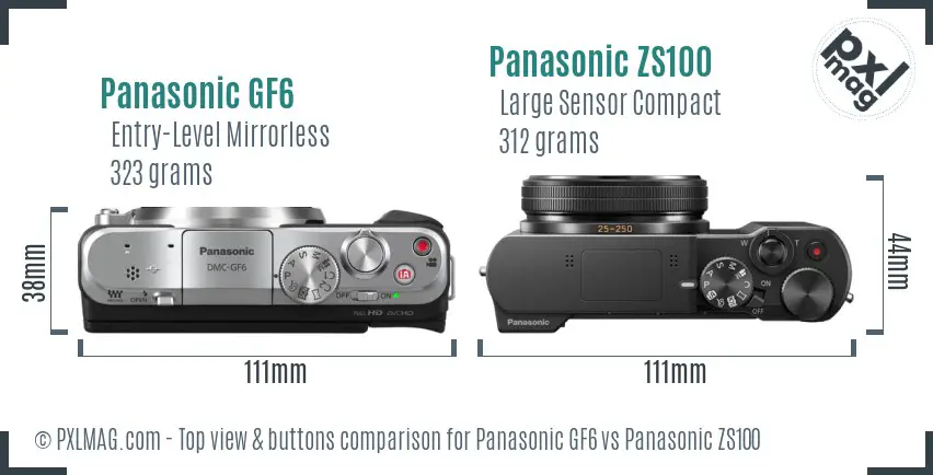 Panasonic GF6 vs Panasonic ZS100 top view buttons comparison