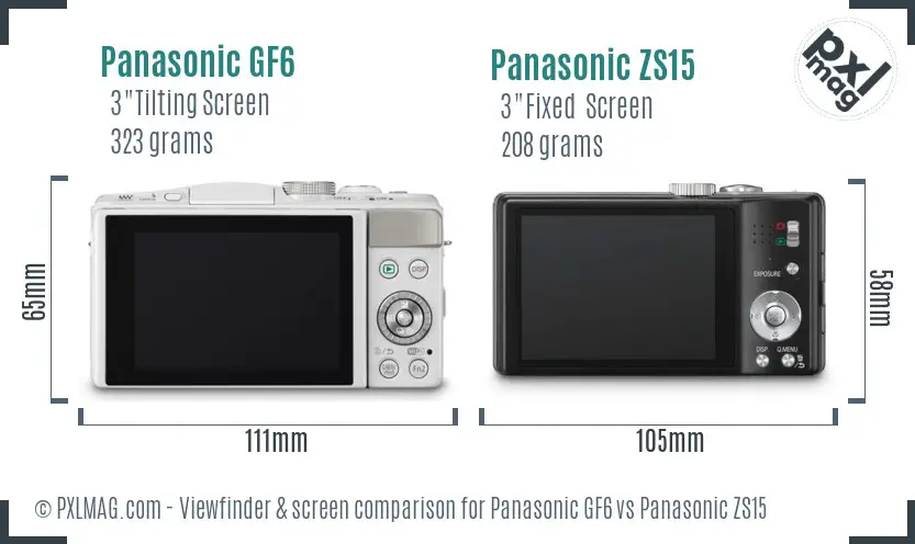Panasonic GF6 vs Panasonic ZS15 Screen and Viewfinder comparison