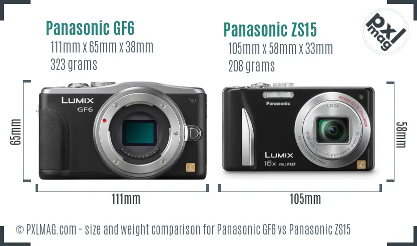 Panasonic GF6 vs Panasonic ZS15 size comparison