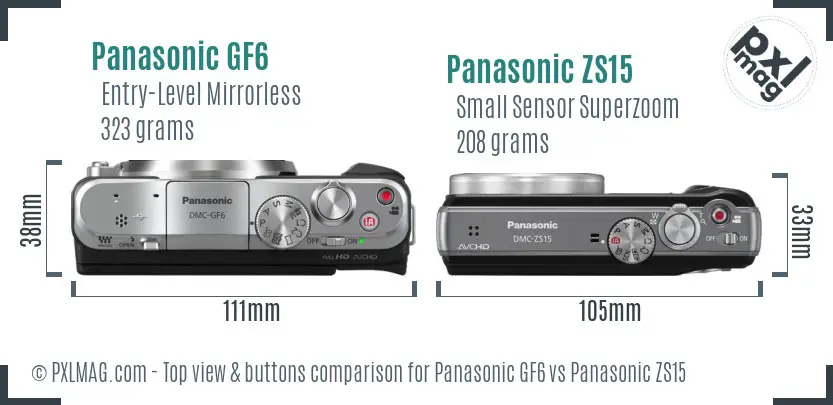 Panasonic GF6 vs Panasonic ZS15 top view buttons comparison