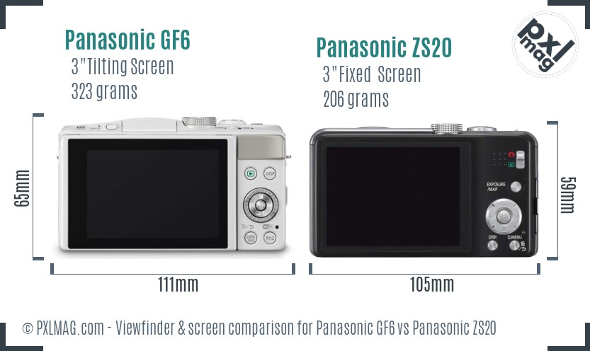 Panasonic GF6 vs Panasonic ZS20 Screen and Viewfinder comparison