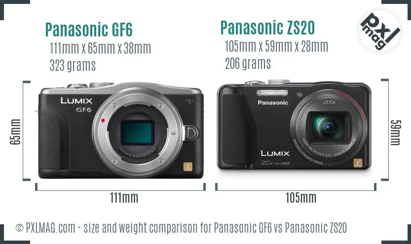 Panasonic GF6 vs Panasonic ZS20 size comparison