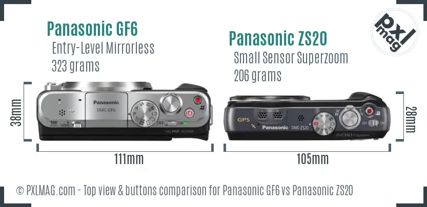 Panasonic GF6 vs Panasonic ZS20 top view buttons comparison