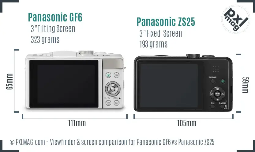 Panasonic GF6 vs Panasonic ZS25 Screen and Viewfinder comparison