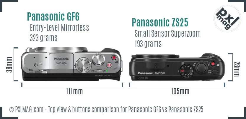 Panasonic GF6 vs Panasonic ZS25 top view buttons comparison