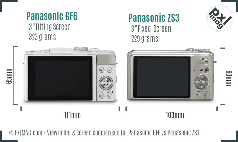 Panasonic GF6 vs Panasonic ZS3 Screen and Viewfinder comparison