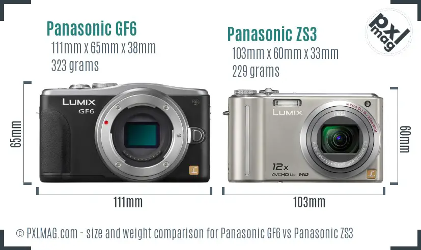 Panasonic GF6 vs Panasonic ZS3 size comparison