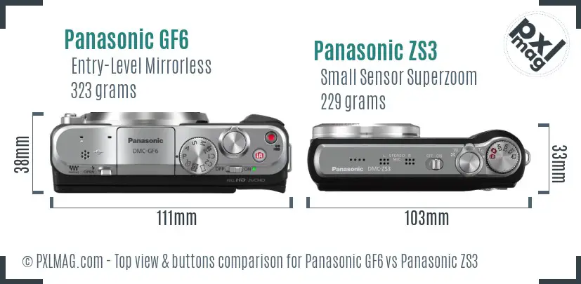 Panasonic GF6 vs Panasonic ZS3 top view buttons comparison