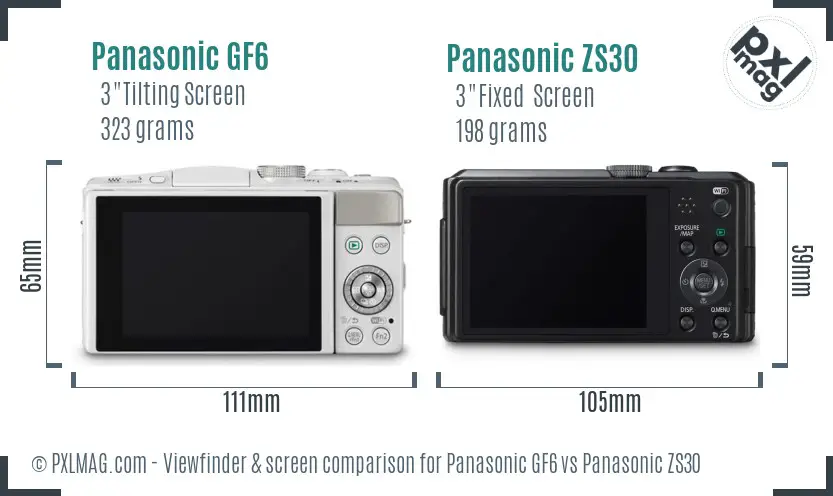 Panasonic GF6 vs Panasonic ZS30 Screen and Viewfinder comparison