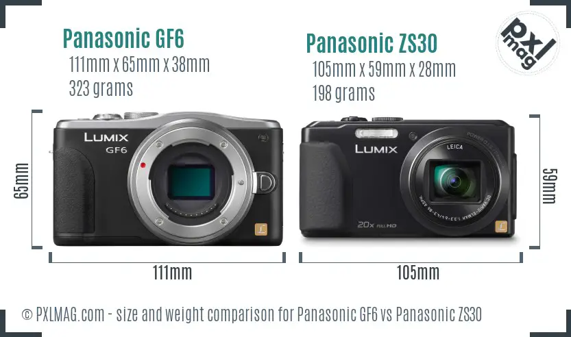 Panasonic GF6 vs Panasonic ZS30 size comparison