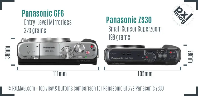 Panasonic GF6 vs Panasonic ZS30 top view buttons comparison