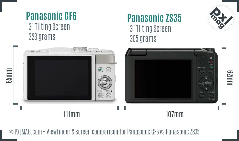 Panasonic GF6 vs Panasonic ZS35 Screen and Viewfinder comparison